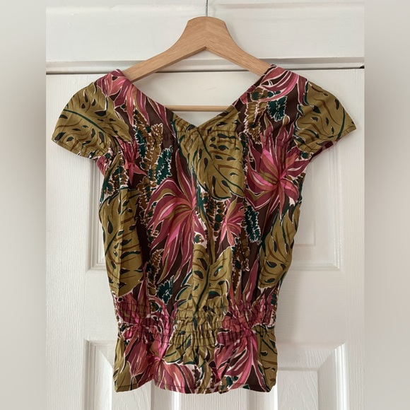 Madewell Green Tan Ruched Cap Sleeve Blouse Size XXS NWT - Picture 4 of 7